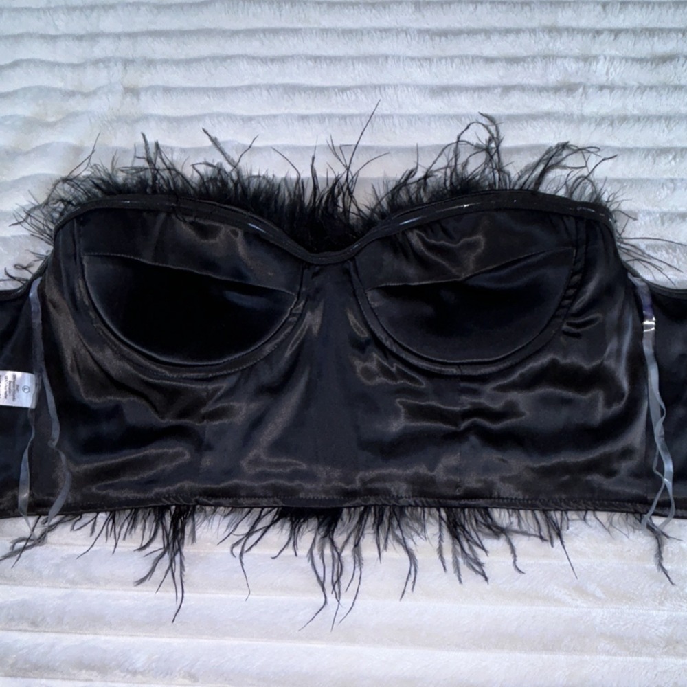 NovaLuxe Black Feather Strapless Bustier Corset Top Size L - Picture 8 of 16